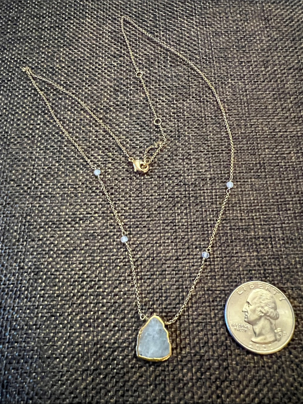 Gold-Plated White Druzy Pendant Layered Necklace